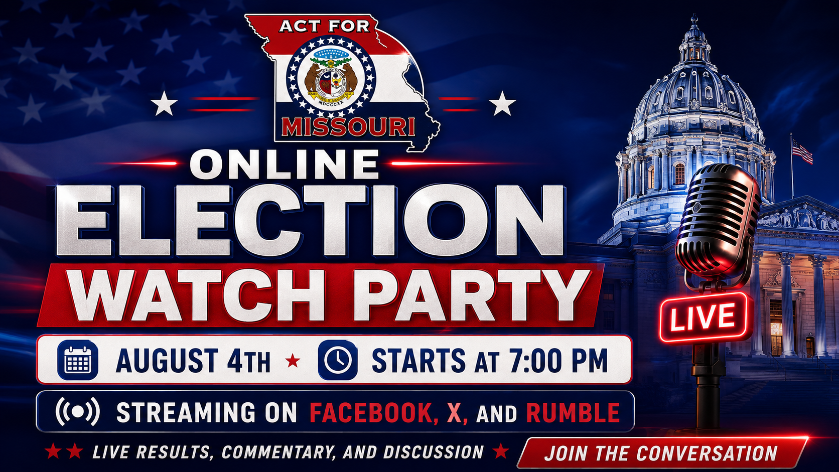 Act for Missouri Online Election Watch Party — August 4 at 7:00 PM
