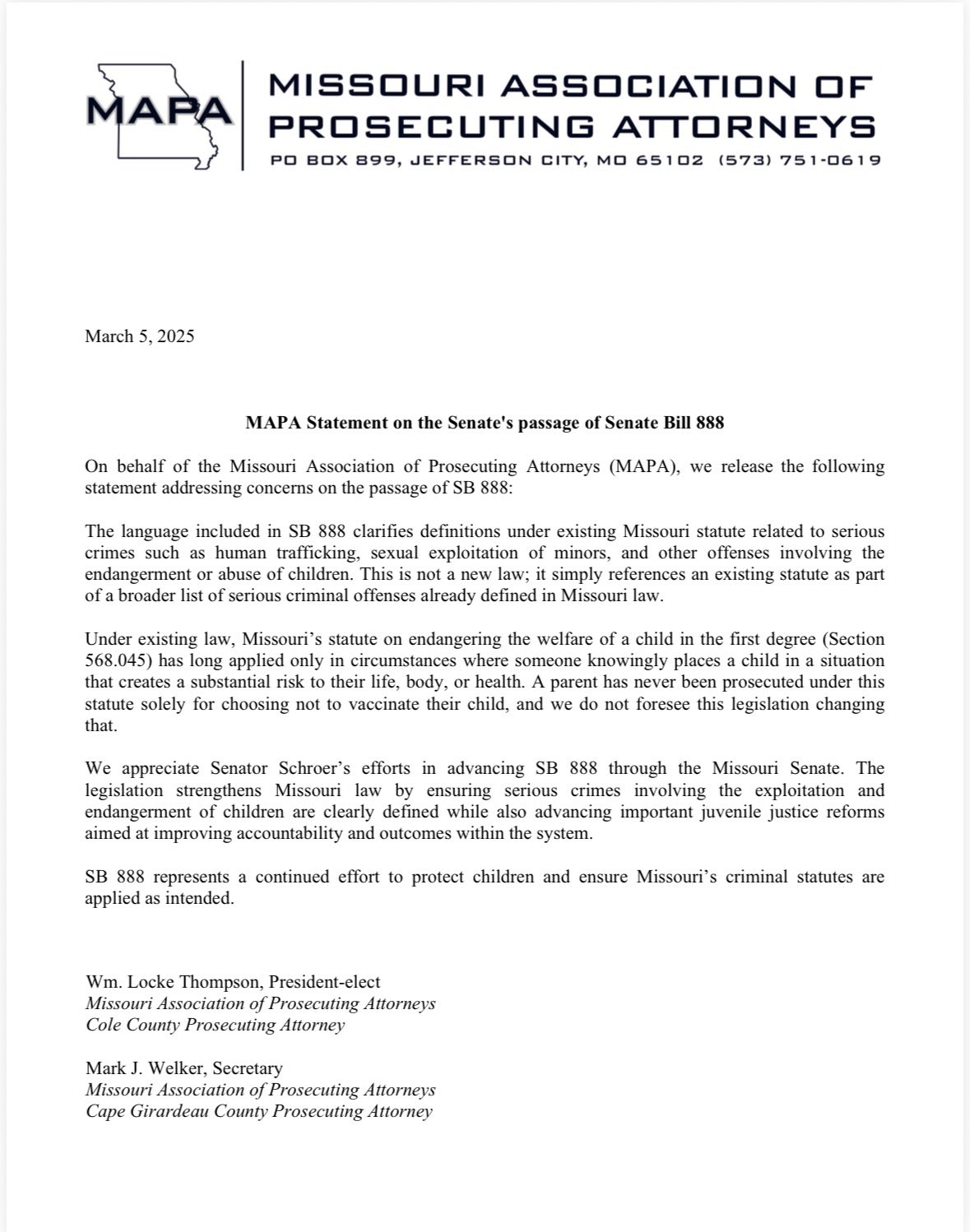 Placeholder image for the MAPA letter defending SB 888