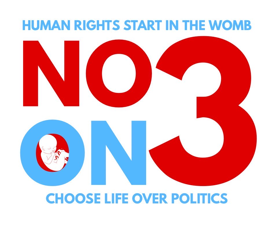 NO on Amendment 3 — Human rights start in the womb. Choose life over politics.